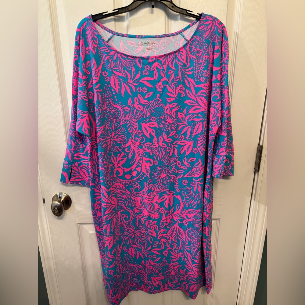 Lilly Pulitzer Pink and Blue Sheath Dress with 3/4 Sleeves XL NWT